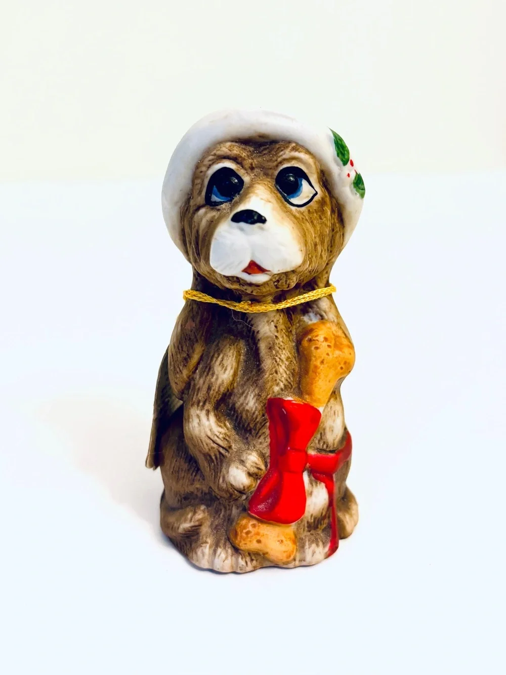Vintage 1980 Jasco Critter Bells Santa Hat Dog Christmas Holiday Porcelain